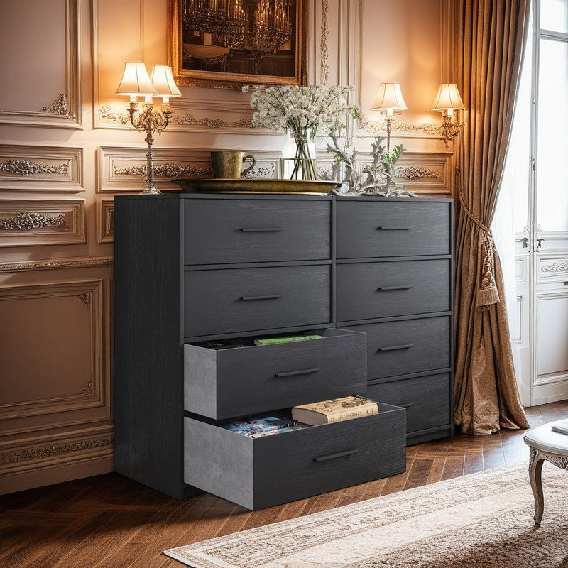 Armoire de rangement moderne à 8 tiroirs, Noir