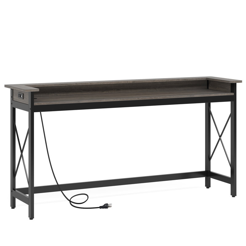 Table de bar 70,9 po avec prises de courant et ports USB pour bar de salon et de maison, Grey