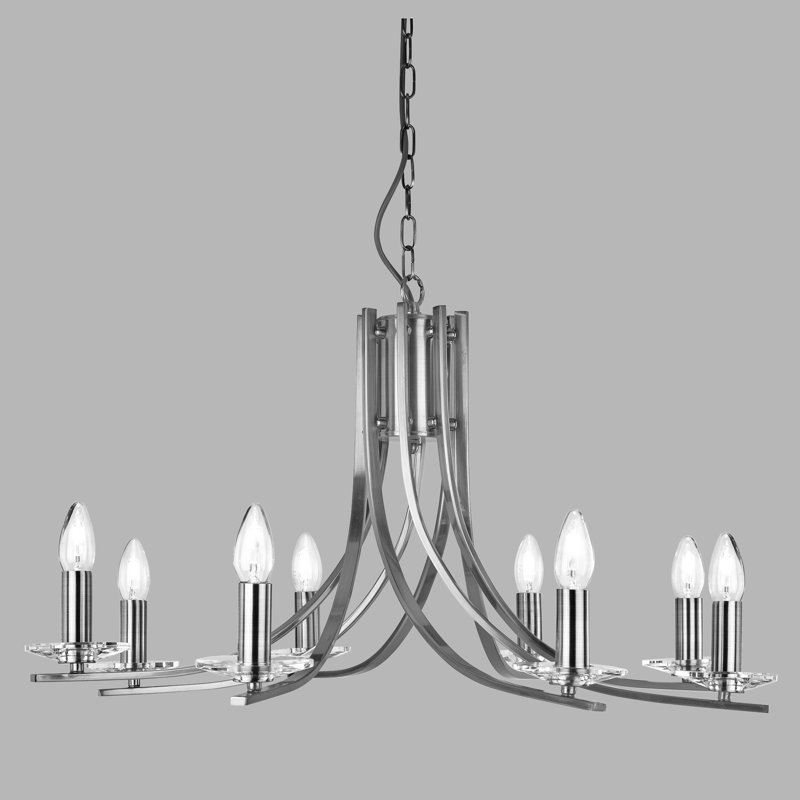Lustre traditionnel à 8 lumières de style bougie Pamelia, Argent satiné