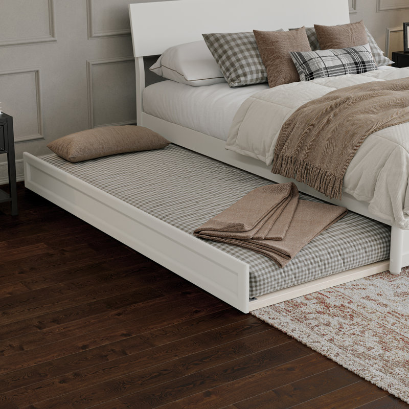 Norla Wood Platform Bed with Trundle, White, Queen