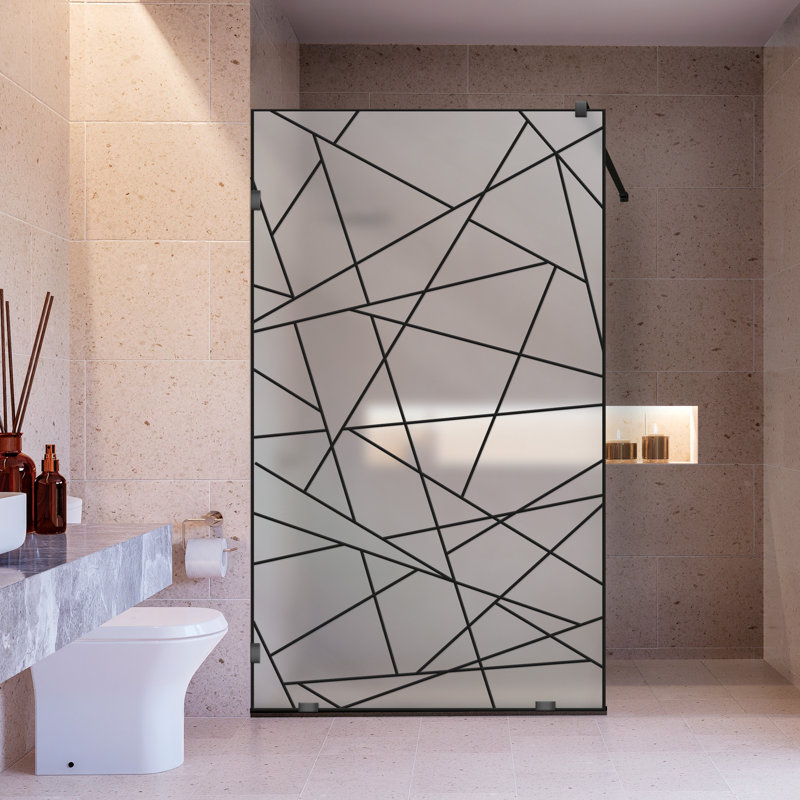 39-1/2 In W x 75 In H Industrial Style Frameless Glass Shower Screen, Right, Frosted