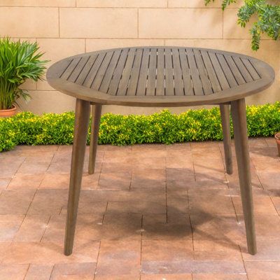 Durable Acacia Wood Patio Table, Modern Teak-finish, Indoor Outdoor Use