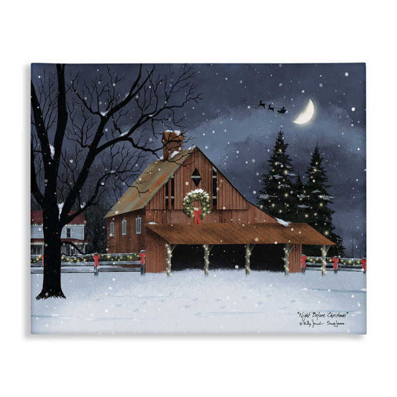  «Night Before Christmas Barn», art mural sur toile par Billy Jacobs, H 36 po x l 48 po