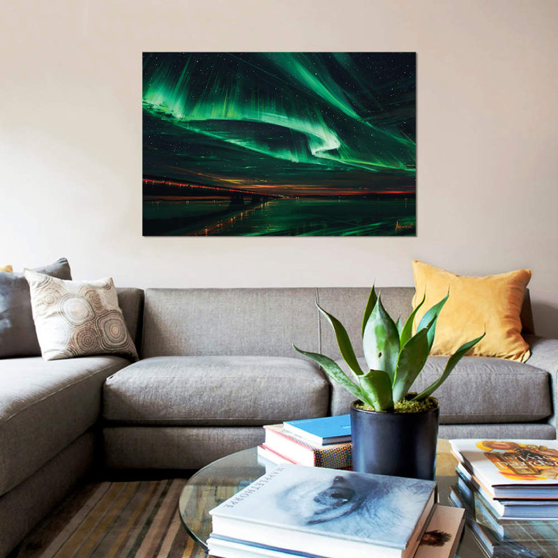 «Northern Lights», impression sur toile tendue, H 12 po x l 18 po x P 1,5 po, Toile tendue, Pas de tapis