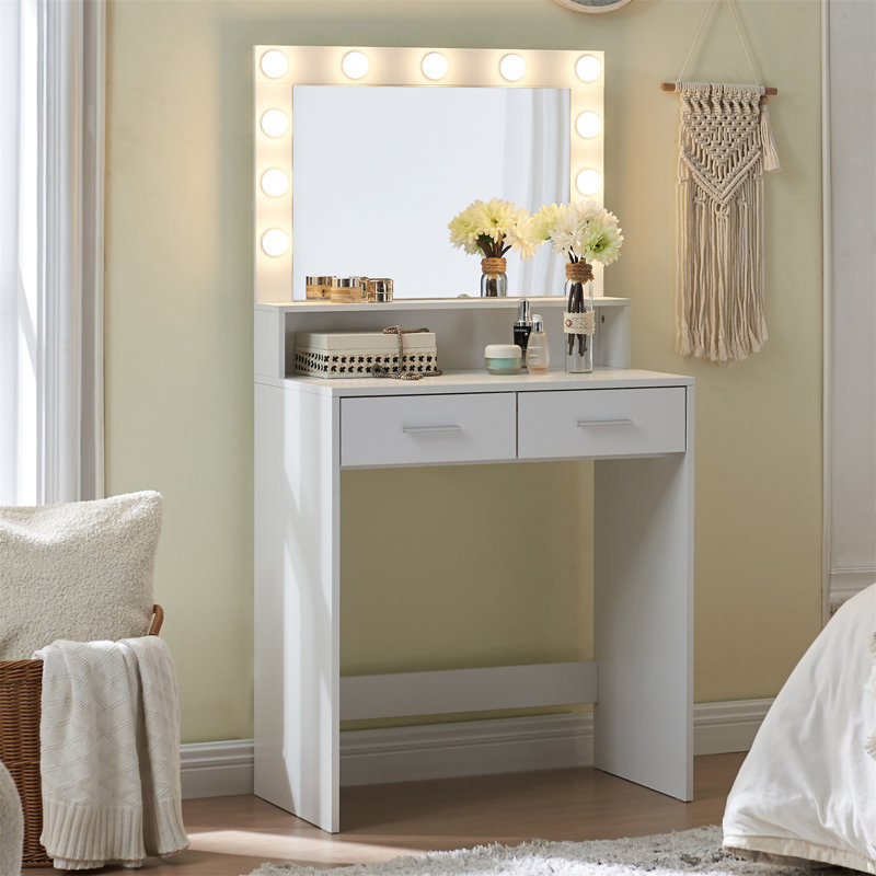 Bureau de coiffeuse avec miroir et lumières