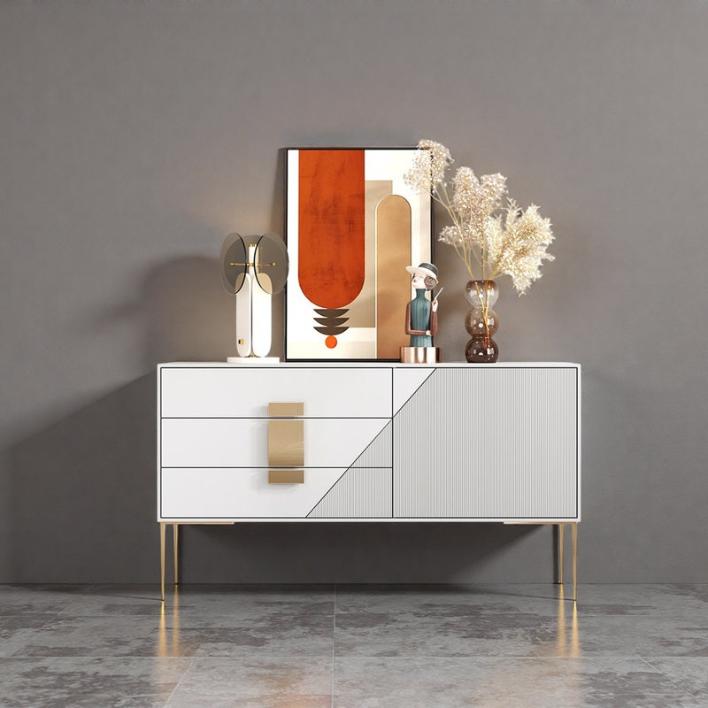Armoire d'entrée de style italien de luxe, 35.43" H x 47.24" W x 15.75" D, Or / Gris