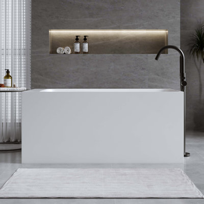 51'' Solid Surface Matte Tub, Freestanding Solid Surface Resin Stone Bathtub, Solid Surface Matte White Soaking Tub,Free Standing Tub With Overflow And Pop-Up Drain, Matte White