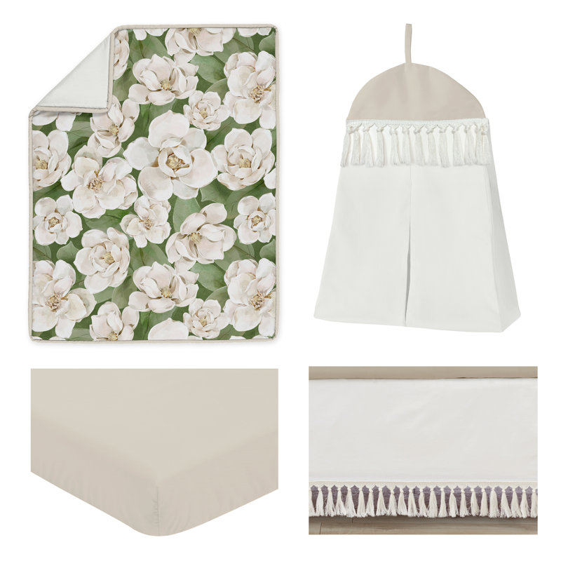 Ensemble de literie pour lit de bébé 4 pièces vert sauge et ivoire Magnolia par Sweet Jojo Designs
