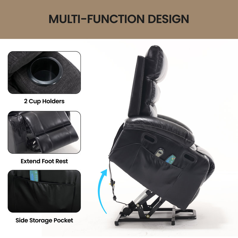 Rafail Faux Leather Massage Chair, Black Faux Leather
