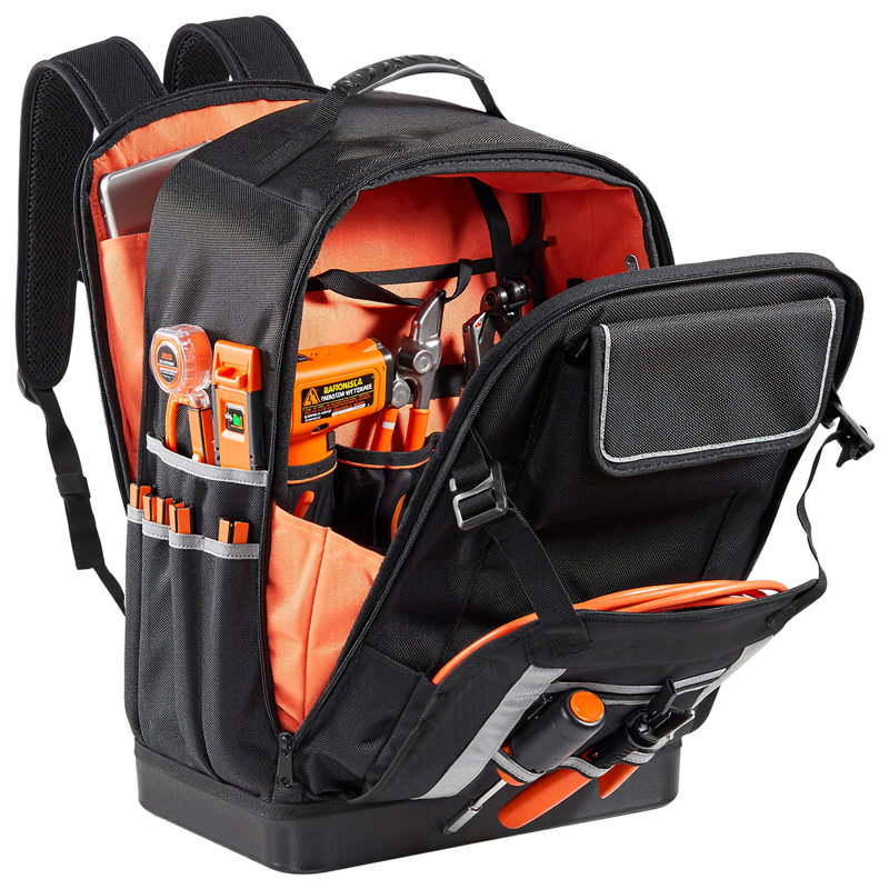 Sac à dos à outils pour les électriciens 56 poches, H 21,65 po x l 15,28 po x P 10,04 po, noir + gris