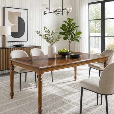Traditional Rectangular Dining Table with Framed Wood Top and Turned Legs