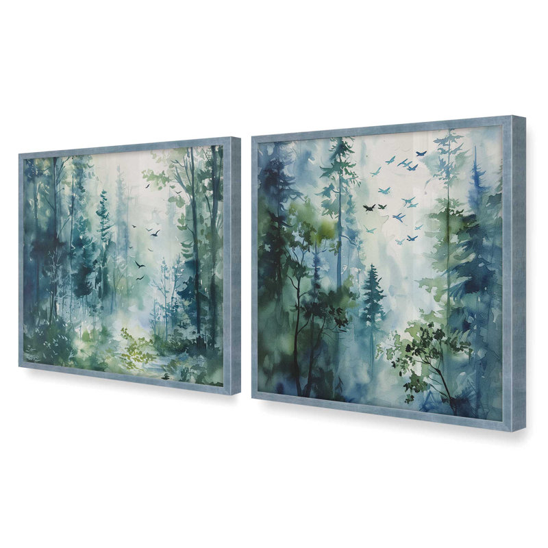 "Forêt enchantée bleue et verte", H 13,75 po x l 13,75 po, Ciel électrique