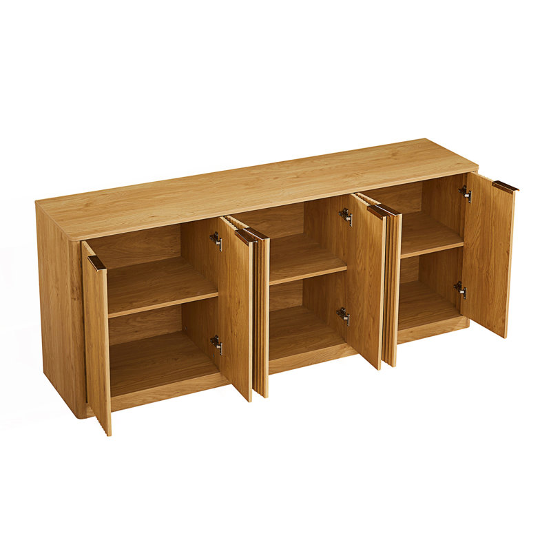 Modern Wavy Sideboard With Curved Design, 6-Door Storage Cabinet, Living Room Cabinet, Natural