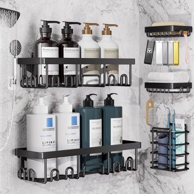 Serviteur de douche antirouille et imperméable, paquet de 5, support de tablettes de douche mural sans perçage, support lourd, accessoires de rangement pour grand organisateur, idéal pour la salle de bain, la maison et la cuisine