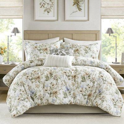 Queen Size 6Pcs Comforter , 300Gsm Polyfill, Exquisite Chain - Stitch, Decor Pillows, Breathable Cotton