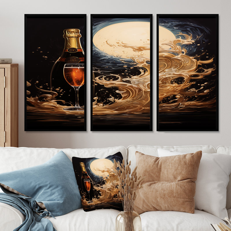 Ivor - Wine & Champagne Wall Art Set, Black Floater Framed, 28" H x 36" W x 1" D