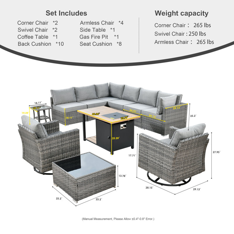 Wicker 8 - Person Modular Patio Conversation Set with Cushions, Gray