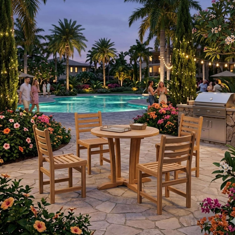 Dessouses Outdoor 5 - Piece Teak Dining Set
