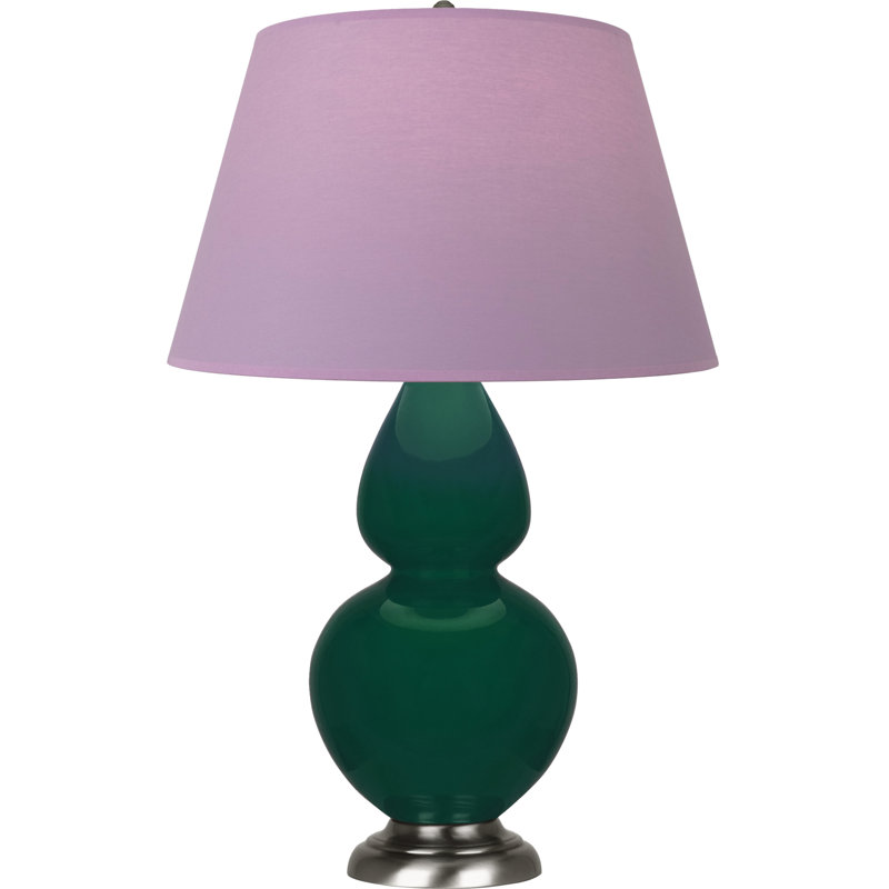 Lampe de table double gourde en céramique, Jungle glacé / argent antique, Tangerine / doublure taupe, Argent argent