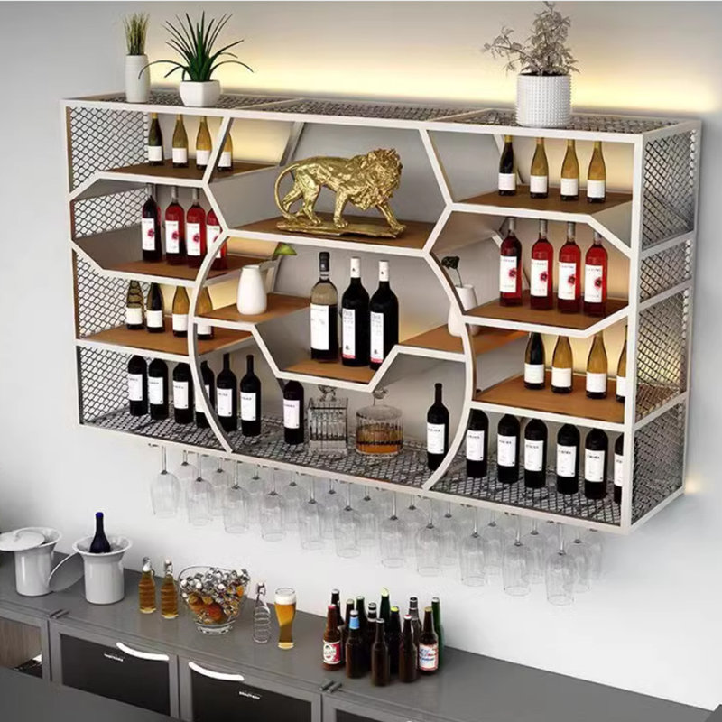 Versatile and stylish wall-mounted wine rack, 47.20" H x 98.40" W x 7.80" D, Silver
