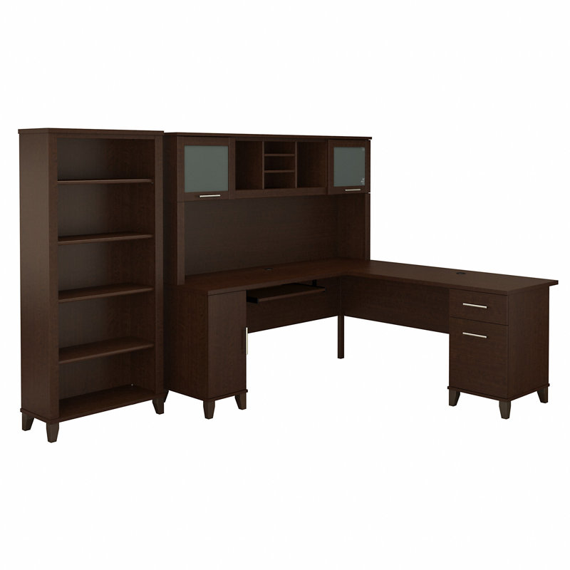 Magomed 3 Piece Computer Desk Office Set, Mocha Cherry