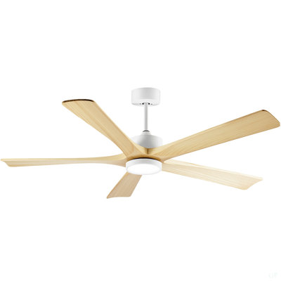 60-Inch Ceiling Fan With Light, 5 Solid Wood Blades, Downrod Mount For Sloped Ceiling ≤15°, Quiet Reversible DC Motor, APP & Remote Control, 6 Speeds, Timer, Dimmable Full-Spectrum LED