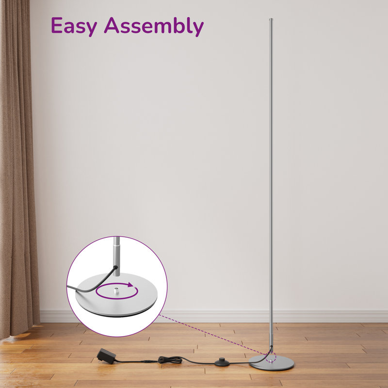 Hedden 58" Dimmable LED Corner Floor Lamp with Remote Control, Silver