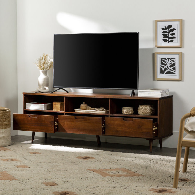 Ivy 70" 3 Drawer Solid Wood TV Stand, Walnut