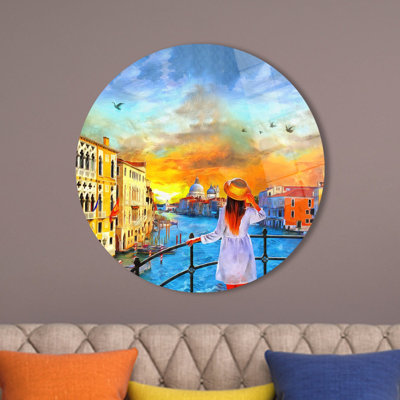 Grand Canal Of Italy Themed Tempered Glass Wall Art Featuring Mural Art Travel Wall Decor And Oil Painting Print