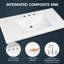 Meuble-lavabo mural blanc de 122 cm (48 po) avec comptoir en composite, deux grands tiroirs et tablette flottante