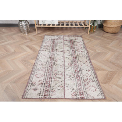 Tapis rétro en patchwork turc Oushak rétro en beige, idéal pour les petites pièces décoratives et les tapis