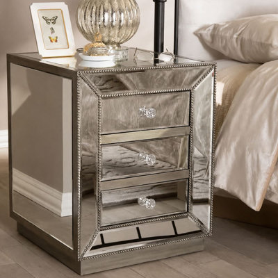 Celestine 3-Drawer Mirrored Nightstand