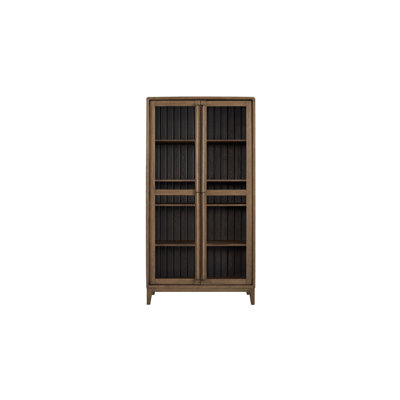 Aurora Display Cabinet – Latte & Peppercorn Elm Veneer Curio Cabinet with Glass Doors & Soft-Close Hinges