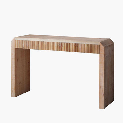 Rustic Wooden Console Table With Drawer – Minimalist Design, Ribbed Texture, And Natural Finish