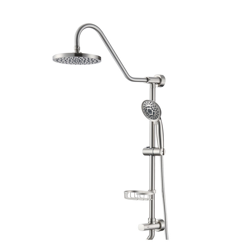 Pomme de douche 8 pouces avec système de douche à main, système de douche en acier inoxydable nickel brossé avec 5 réglages de jet et barre coulissante réglable