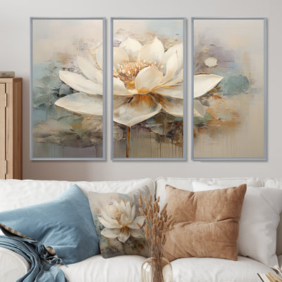 Antique Lotus Connection I - Lotus Wall Art Print Set
