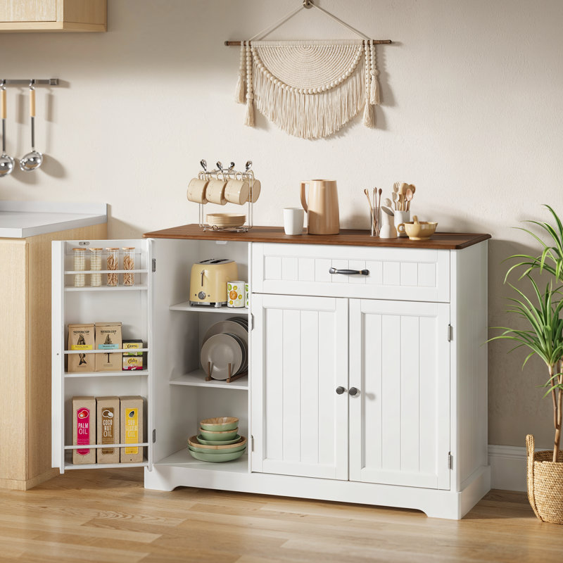 Bayview 33” Stand Kitchen Pantry with 3 Doors, 1 Drawer, Multiple Finish Options, White/Natural