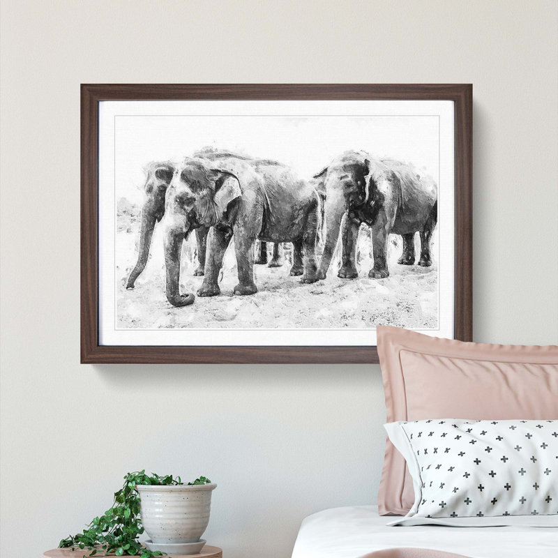 Elephants in Sri Lanka - Framed Print, 27cm H x 36cm W x 2cm D, Walnut Framed