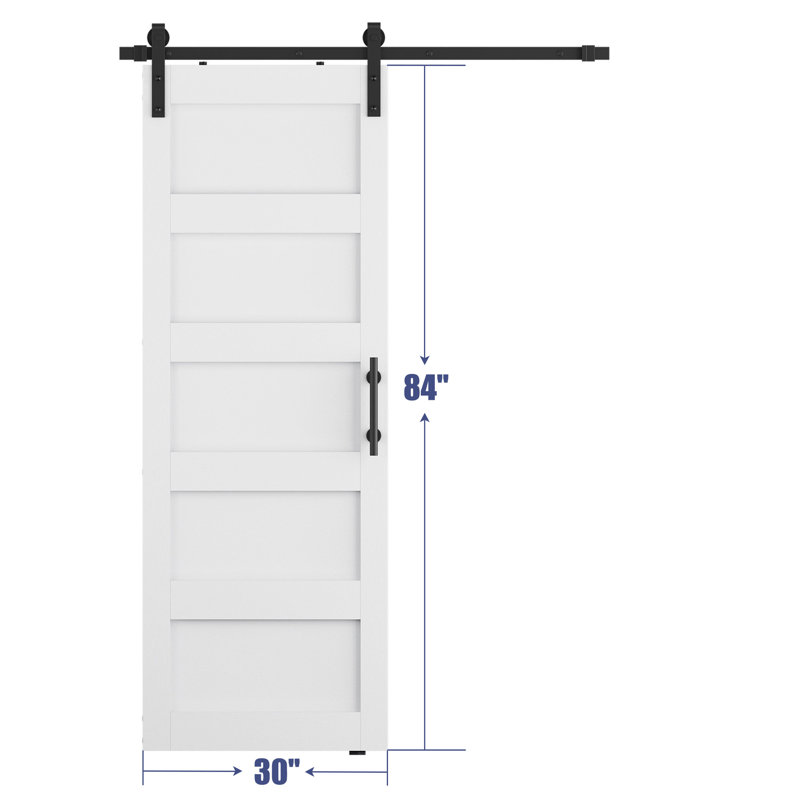 Porte de grange en bois manufacturé à 5 panneaux avec trousse de quincaillerie, 30 po x 84 po
