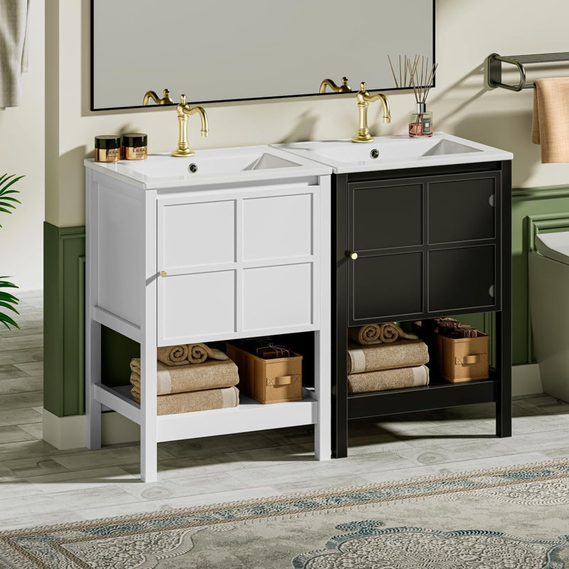 24 Inch Single Bathroom Vanity With Sink, Small Farmhouse Freestanding Bathroom Cabinet, Black