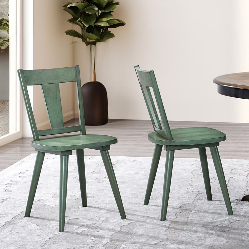 Chaise de salle à manger style Mid-Century en bois massif d'inspiration rétro, Vert
