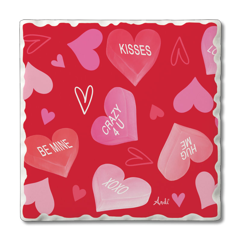 Candy Hearts 4-Pack Tumbled Tile Stone Coasters