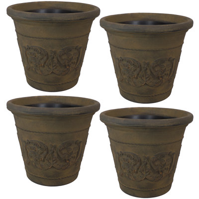 Kehlani 19.5" x 19.5" x 17.5" Round Sable Polyresin Outdoor Planter Pot - Weathered Sable - Set of 4