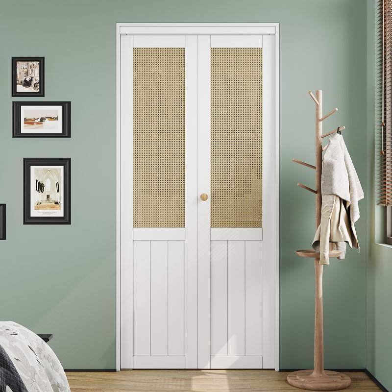 Porte de placard pliante pré-percée en bois massif 36 po x 80 po, 36 po x 80 po, White
