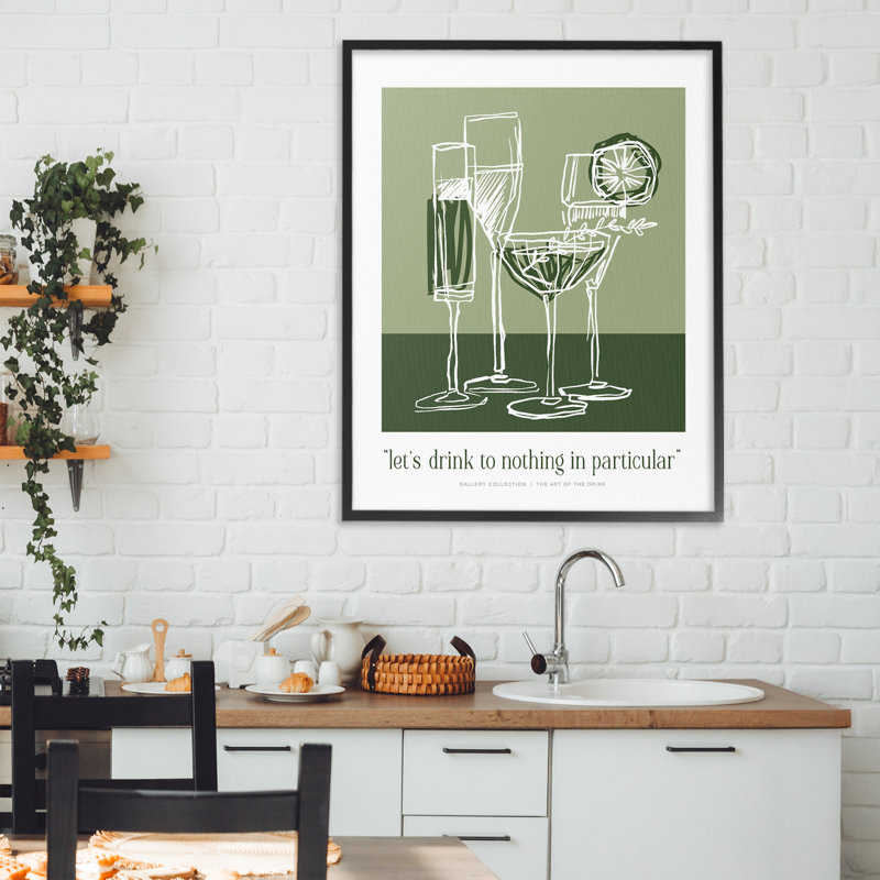 «Green Drink Toast», estampe numérique giclée encadrée par Designed, H 30 po x l 24 po, Giclée encadrée noir minuit