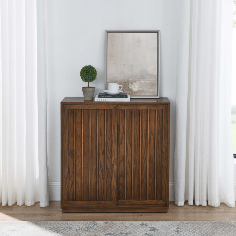 Buffet Mid-Century avec 2 portes coulissantes et bandes décoratives en bois massif
