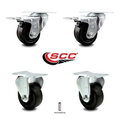 3 Inch Phenolic Swivel Top Plate Caster Set 2 Lock Brakes 2 Rigid Service Caster