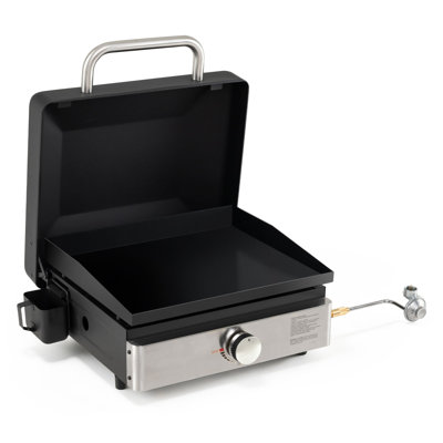 1-Burner Portable Gas Griddle with Lid, Non-Stick Ceramic Griddle Plate, 12,500 BTU