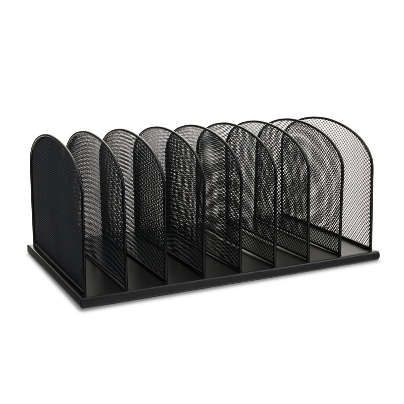 Black Steel Mesh Vertical File Organizer with 8 Sections