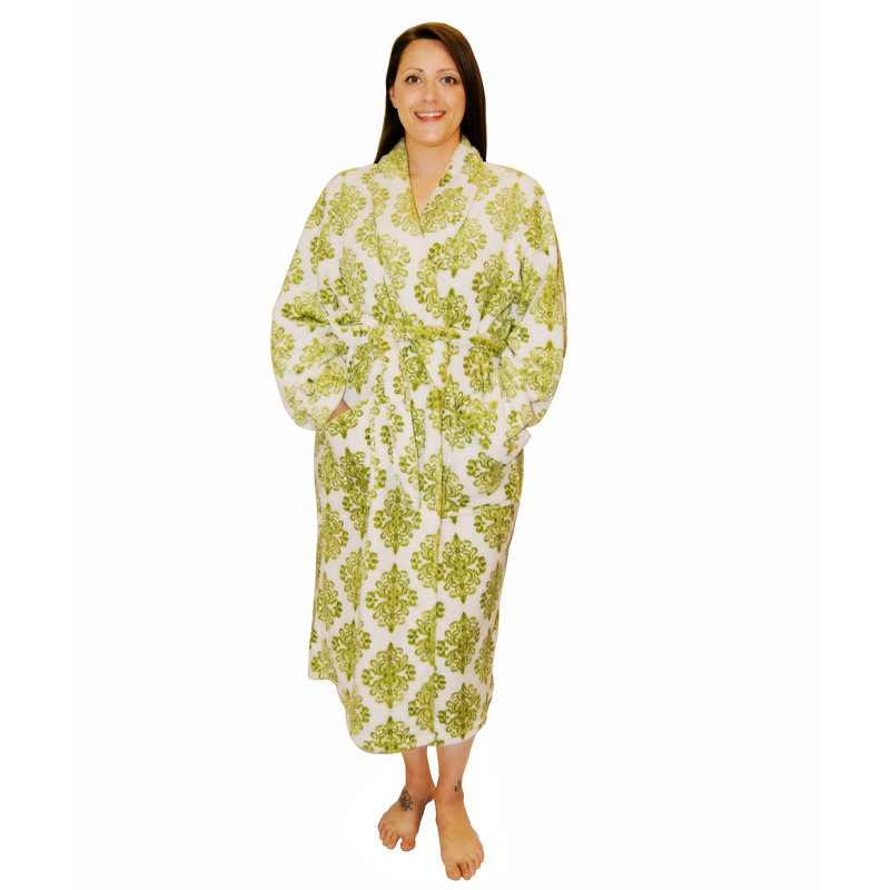 Fleece Gender Neutral Mid-Calf Bathrobe with Pockets, Dark Citron, Small